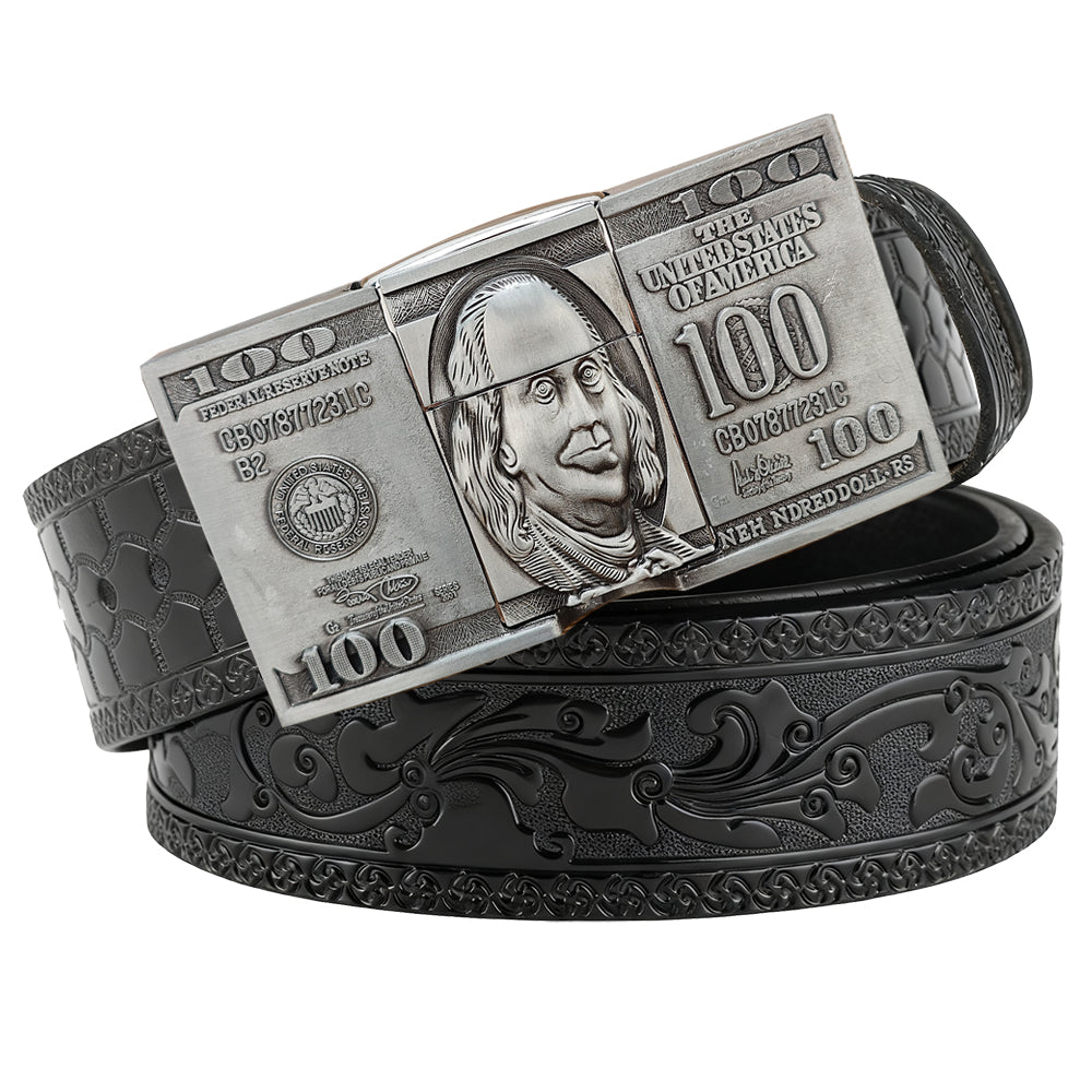 Western Belt with $100 Bill Lighter Buckle