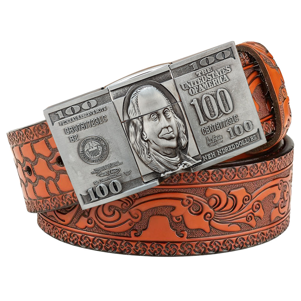 Western Belt with $100 Bill Lighter Buckle