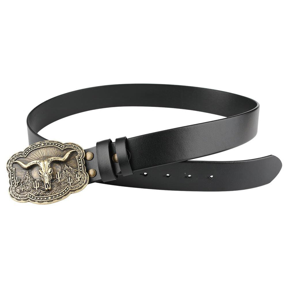 Western Belt with Antique Gold Bull Skull Buckle