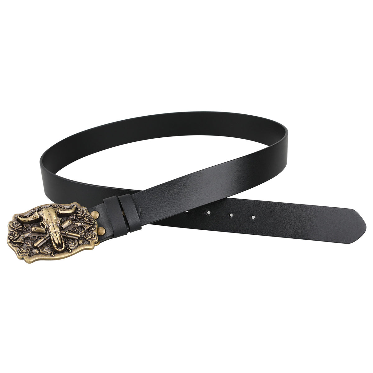 Western Belt with Antique Gold Bull Skull Buckle
