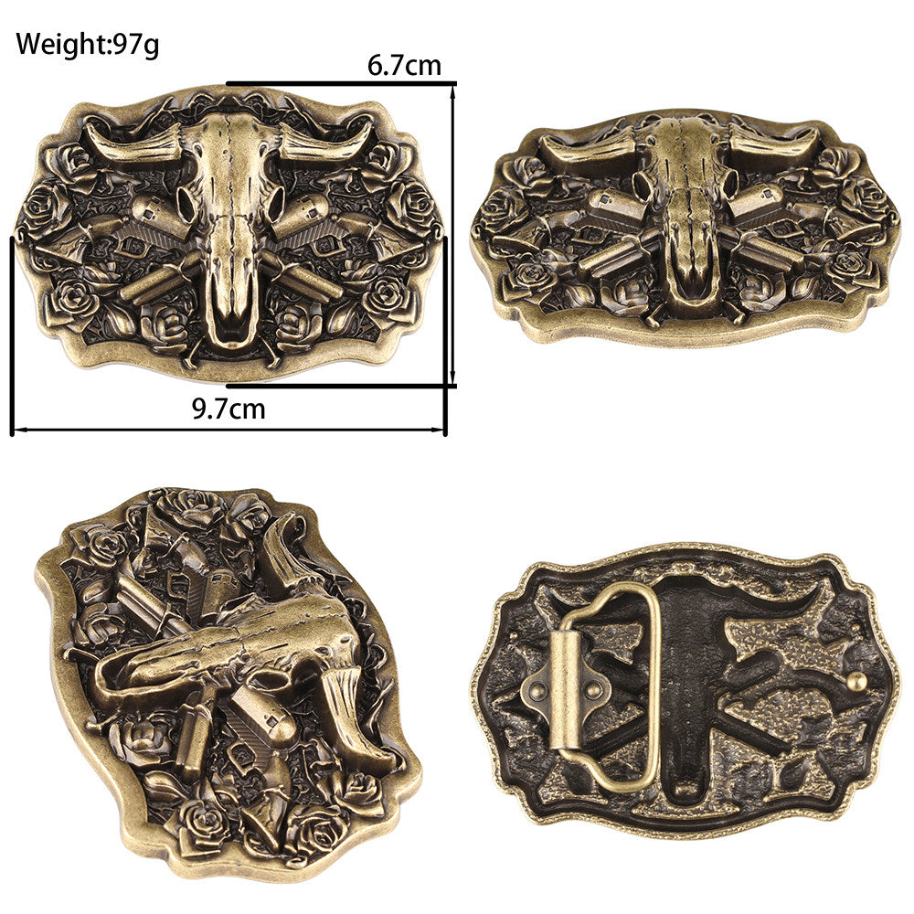 Western Belt with Antique Gold Bull Skull Buckle