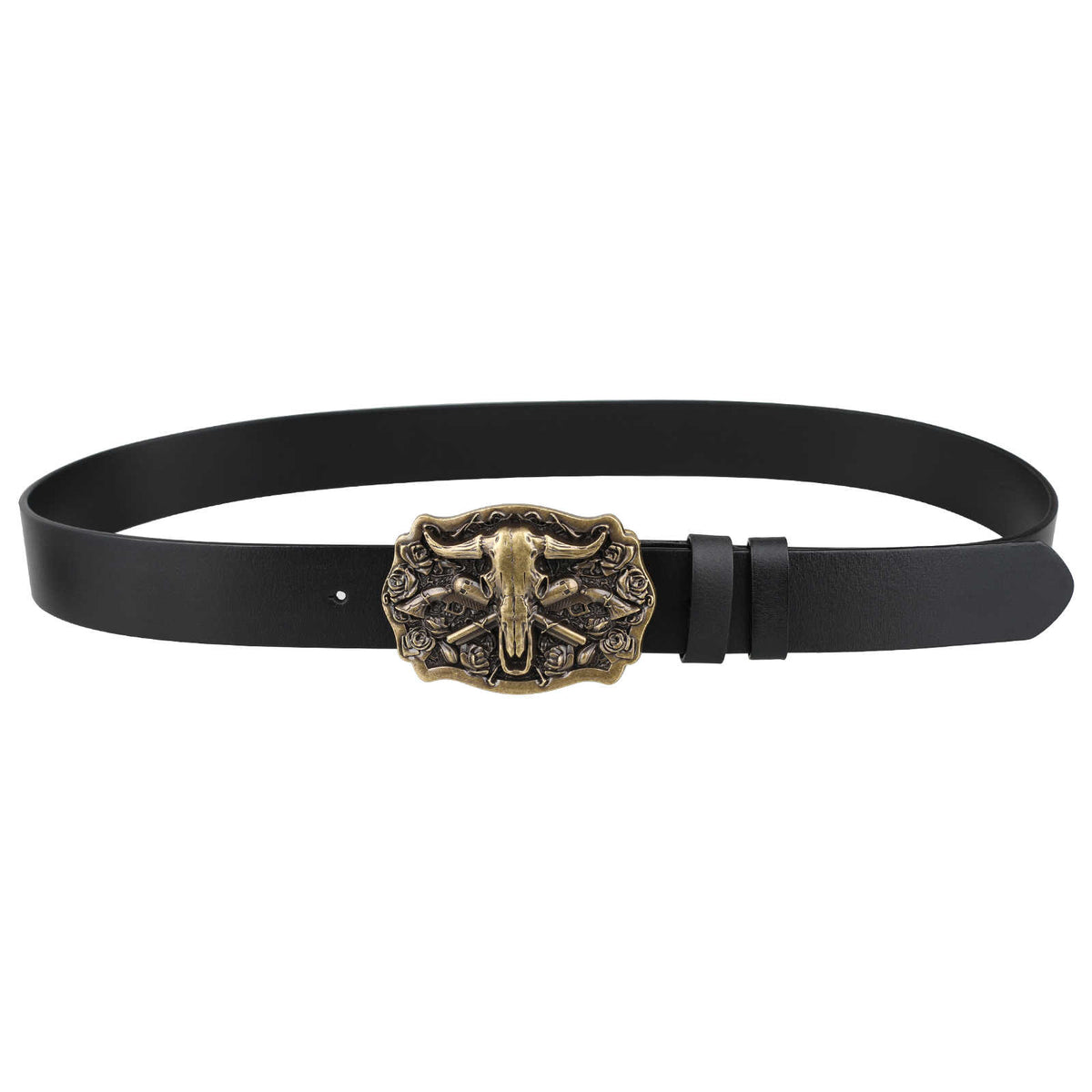 Western Belt with Antique Gold Bull Skull Buckle