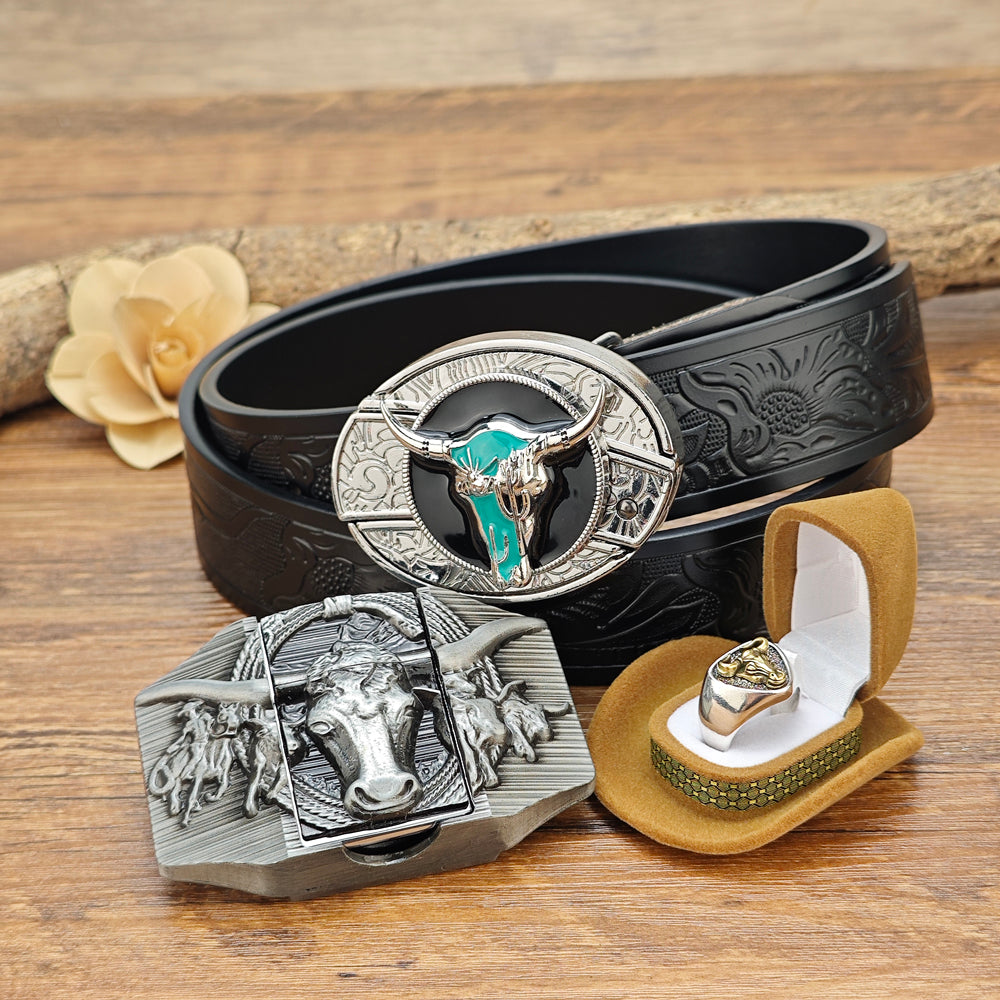 Western Cowboy Longhorn Belt Set