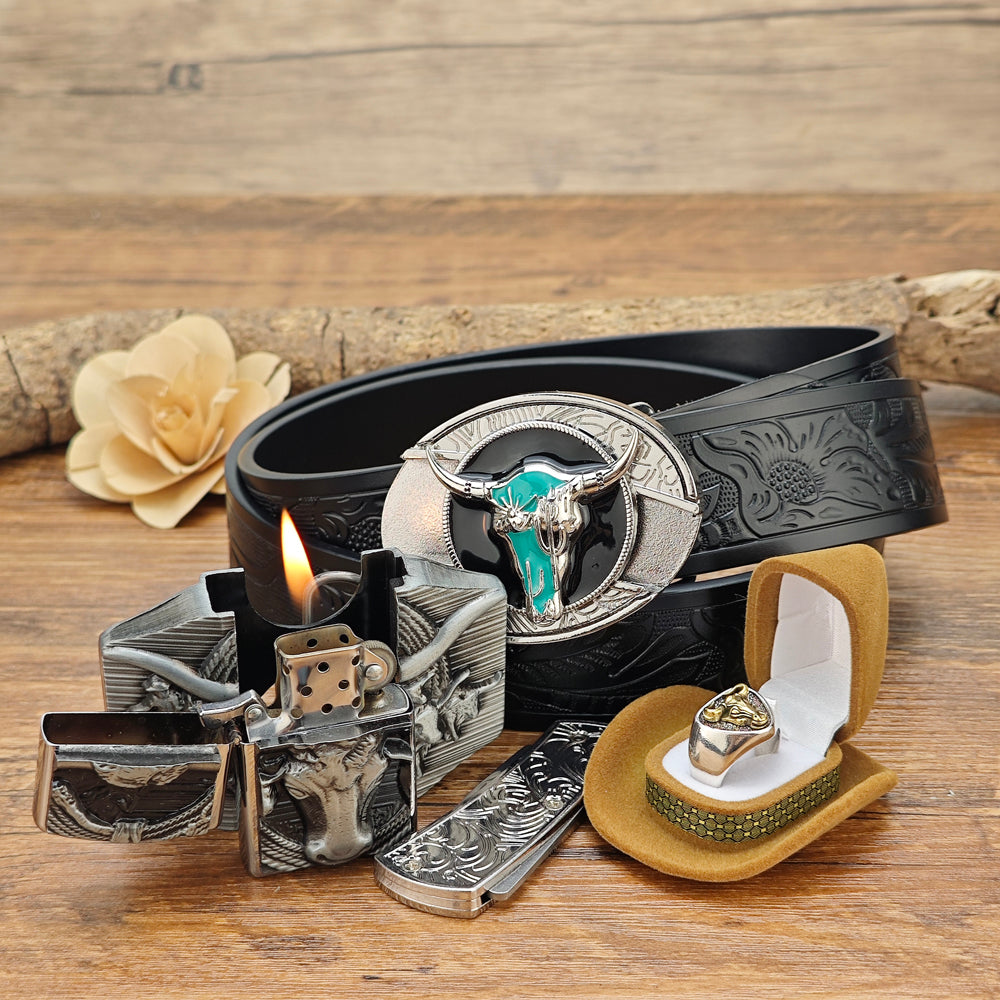 Western Cowboy Longhorn Belt Set