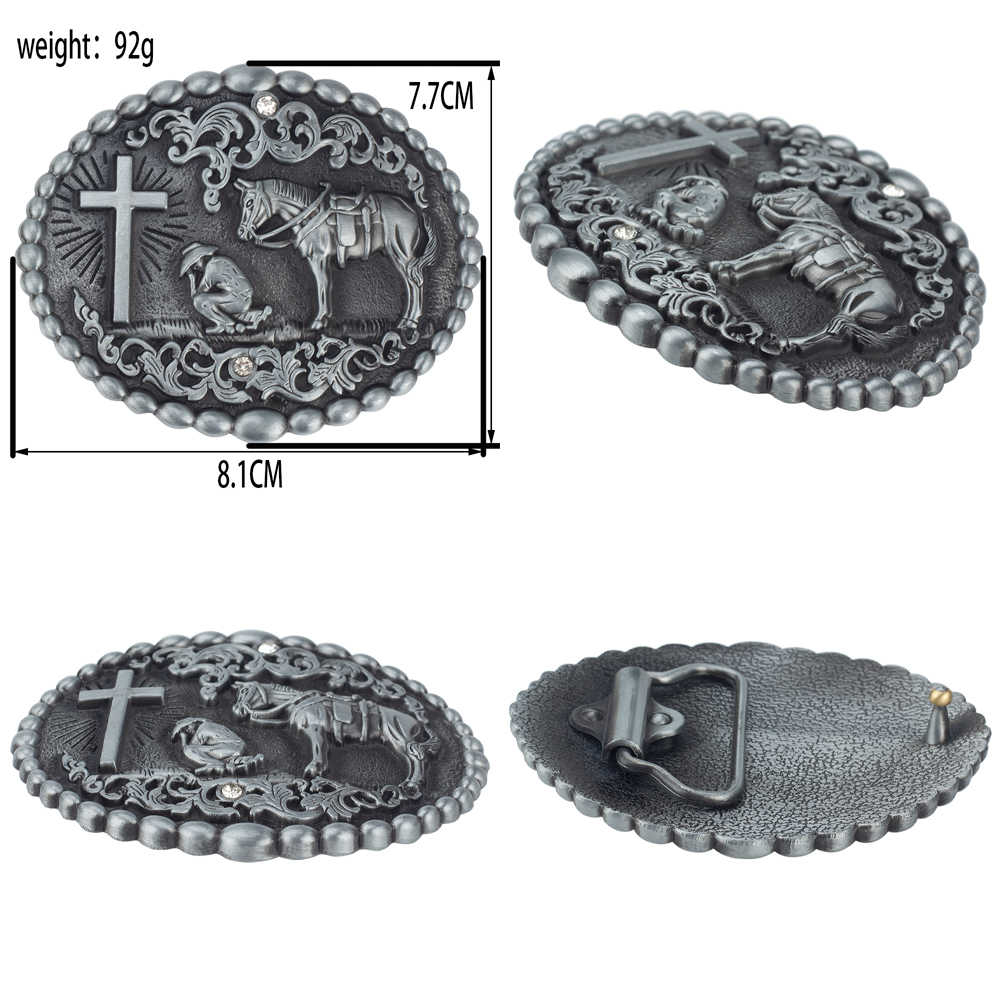 Mens Western Leather Belt Praying Cowboy Cross Horse Oval Buckle