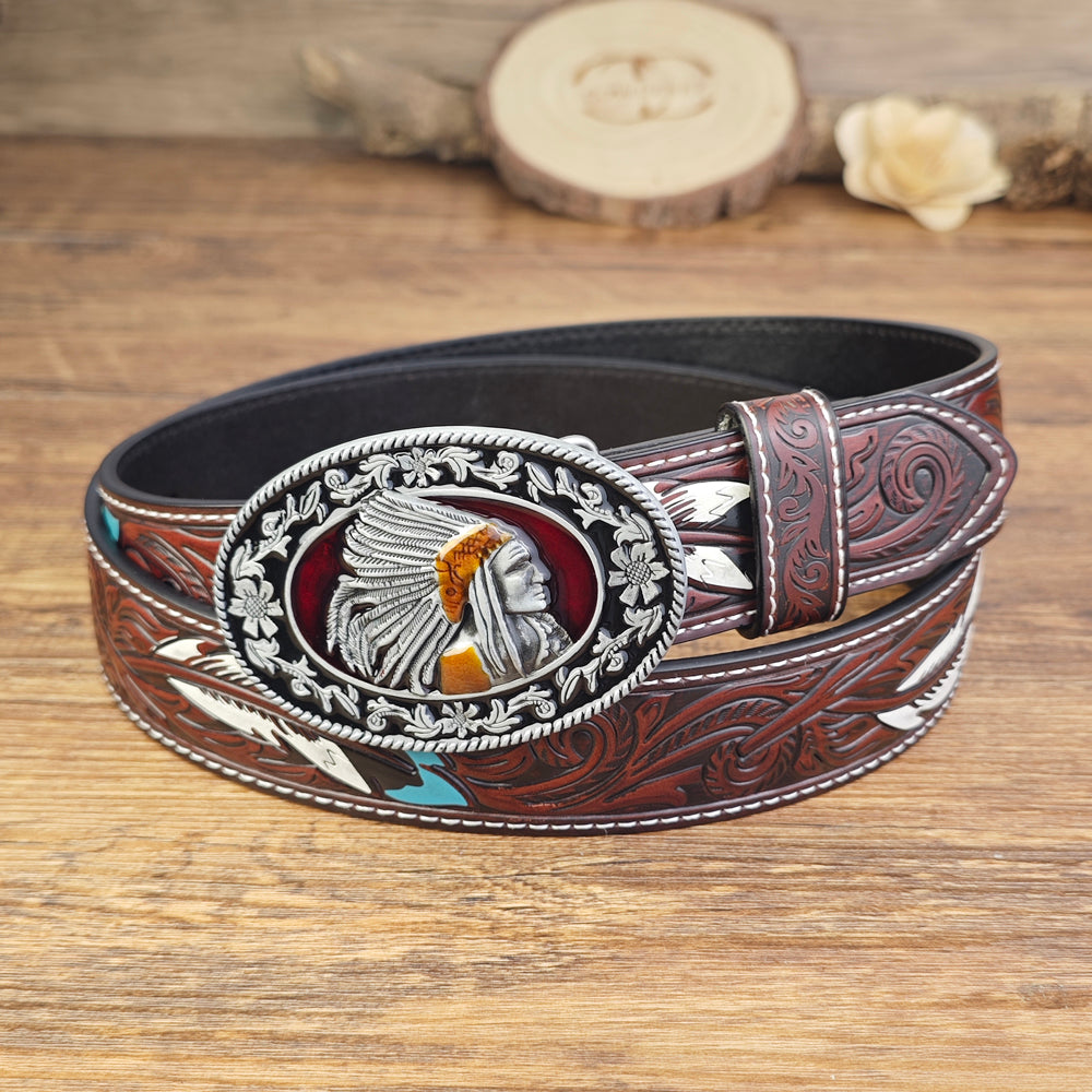 Western Vintage Feather with Native American Chief Buckle