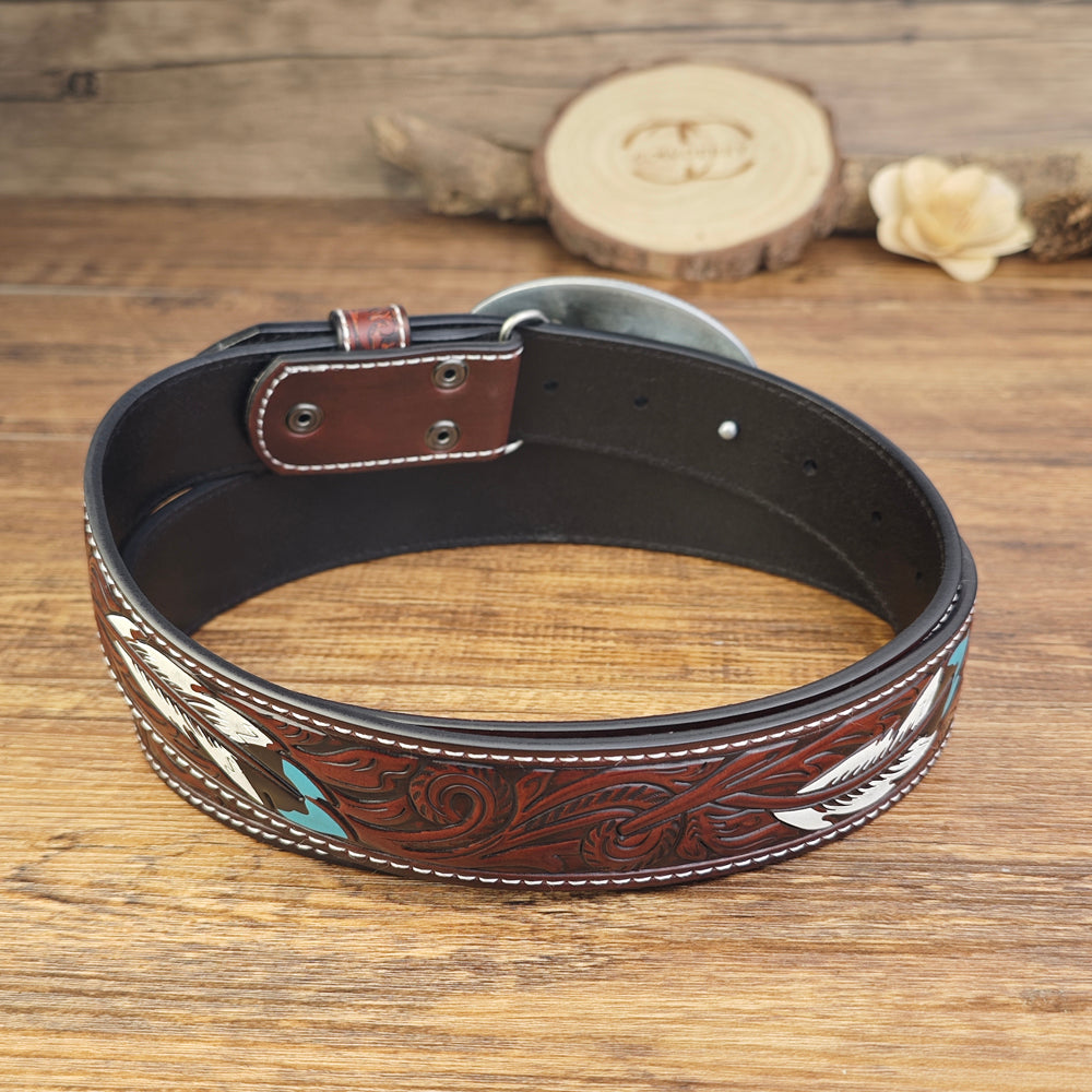 Western Vintage Feather with Native American Chief Buckle
