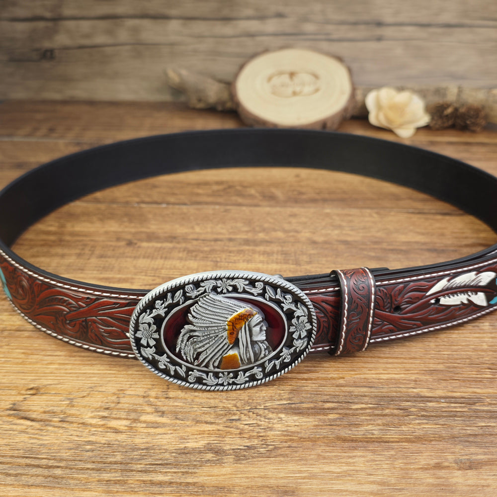 Western Vintage Feather with Native American Chief Buckle