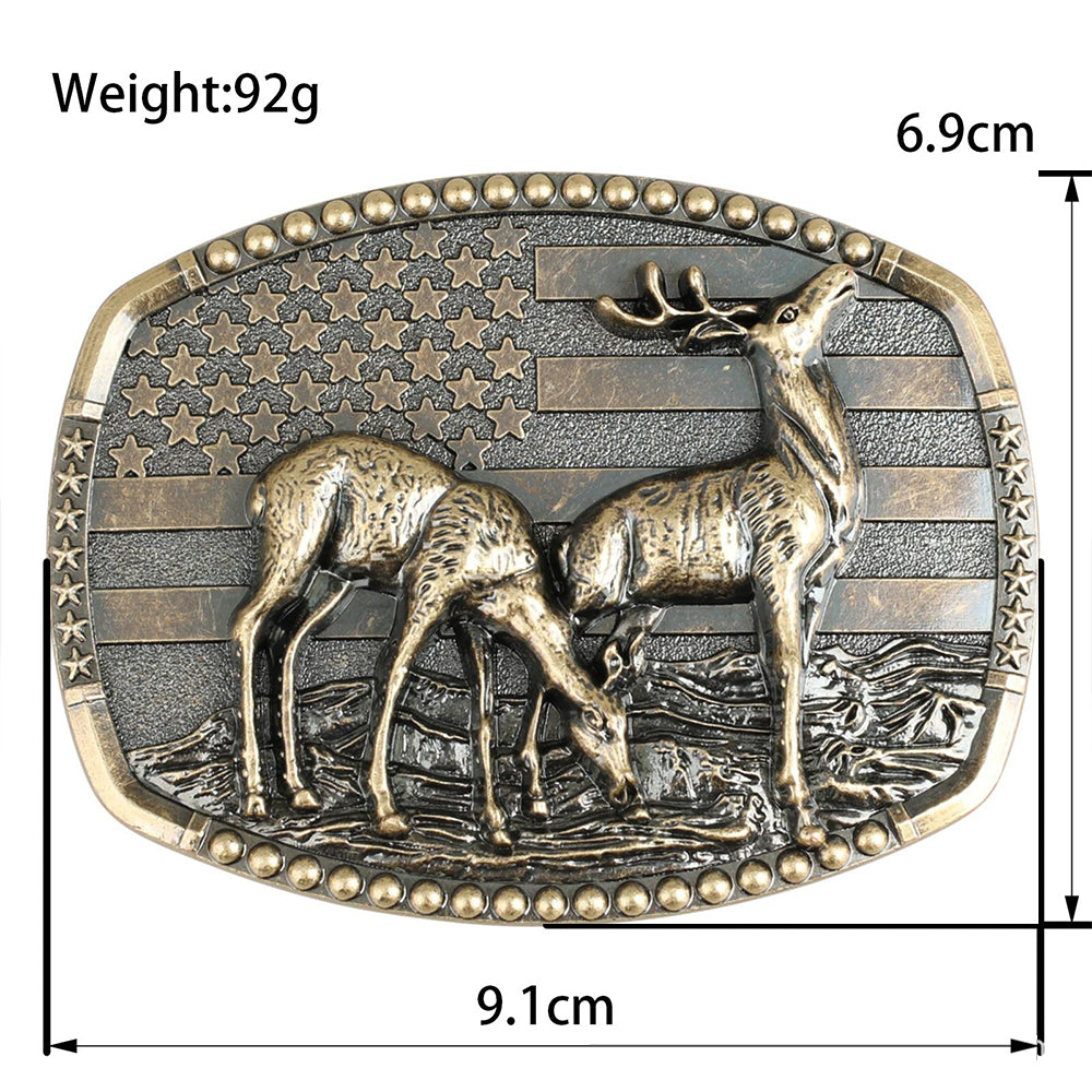 Western Deer Belt Buckle with American Flag