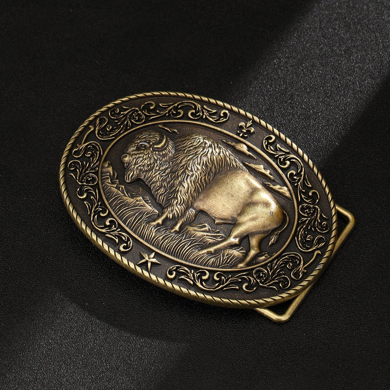 Vintage Feather Belt with American Bison Buffalo Buckle