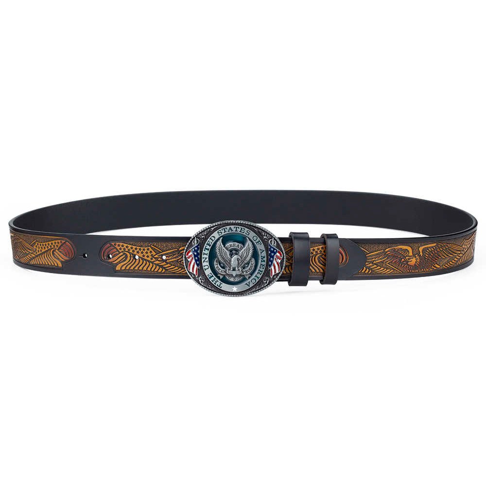 American Eagle Western Leather Belt - CowderryBeltsBlack With Brown
