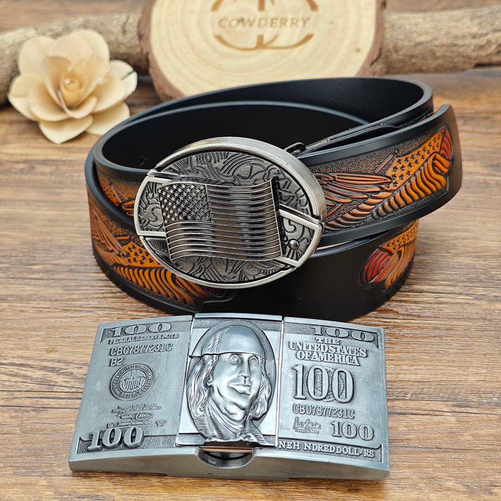 American Flag Belt and Money Lighter Buckle Set - CowderryBelts28-34 (Fit Waist 26-32 in)
