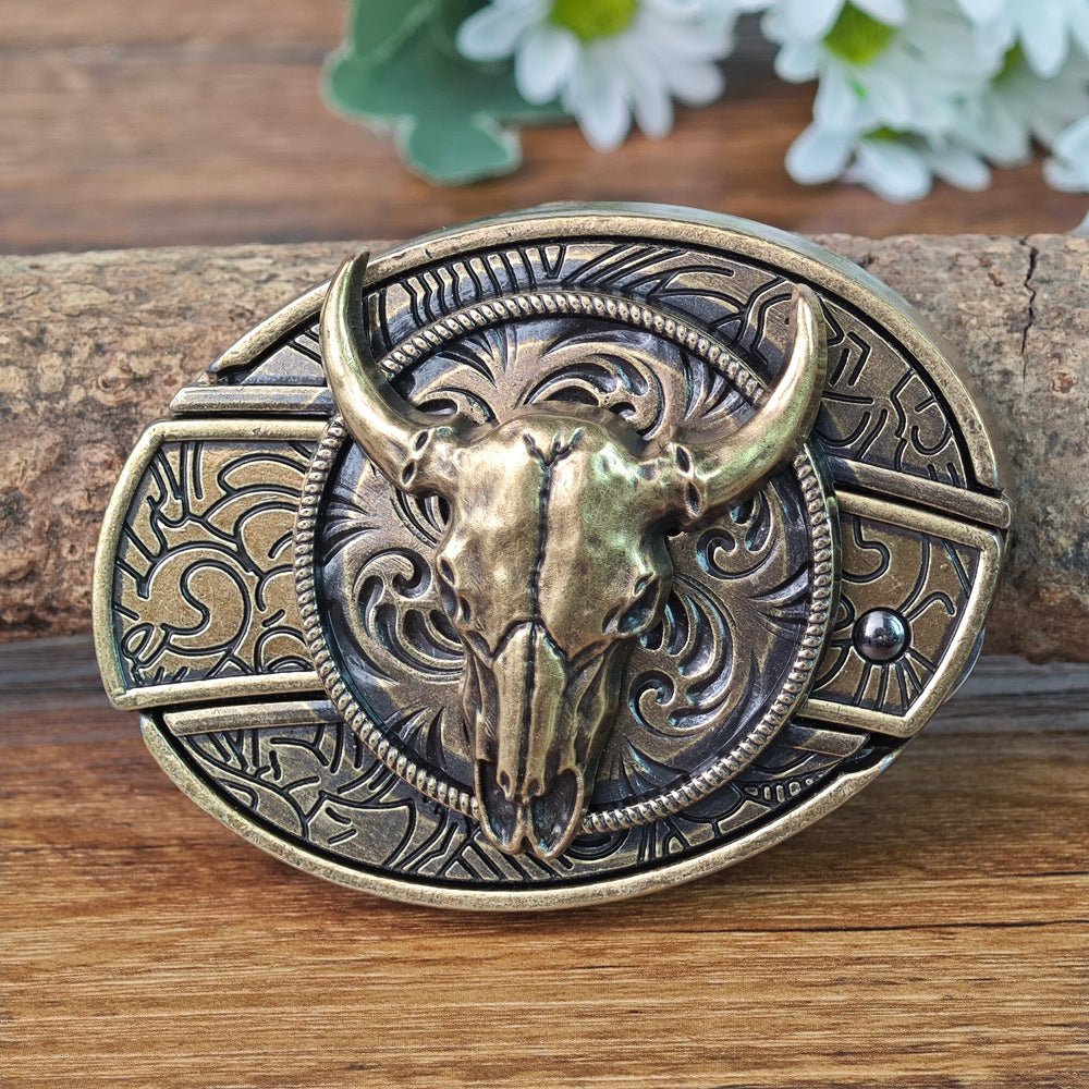 Antique Brass Rodeo Cowboy Buckle - CowderryBelt BucklesBull Skull