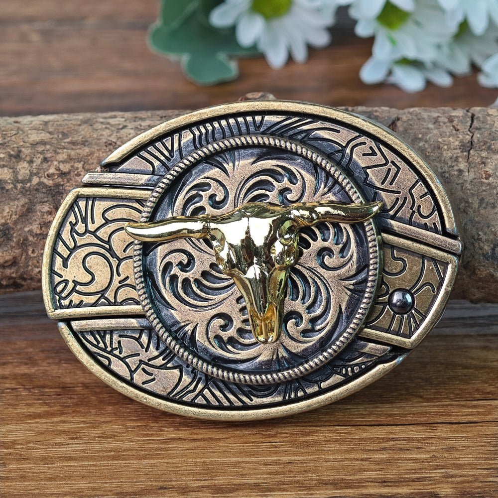 Antique Brass Rodeo Cowboy Buckle - CowderryBelt BucklesGold Bull Skull
