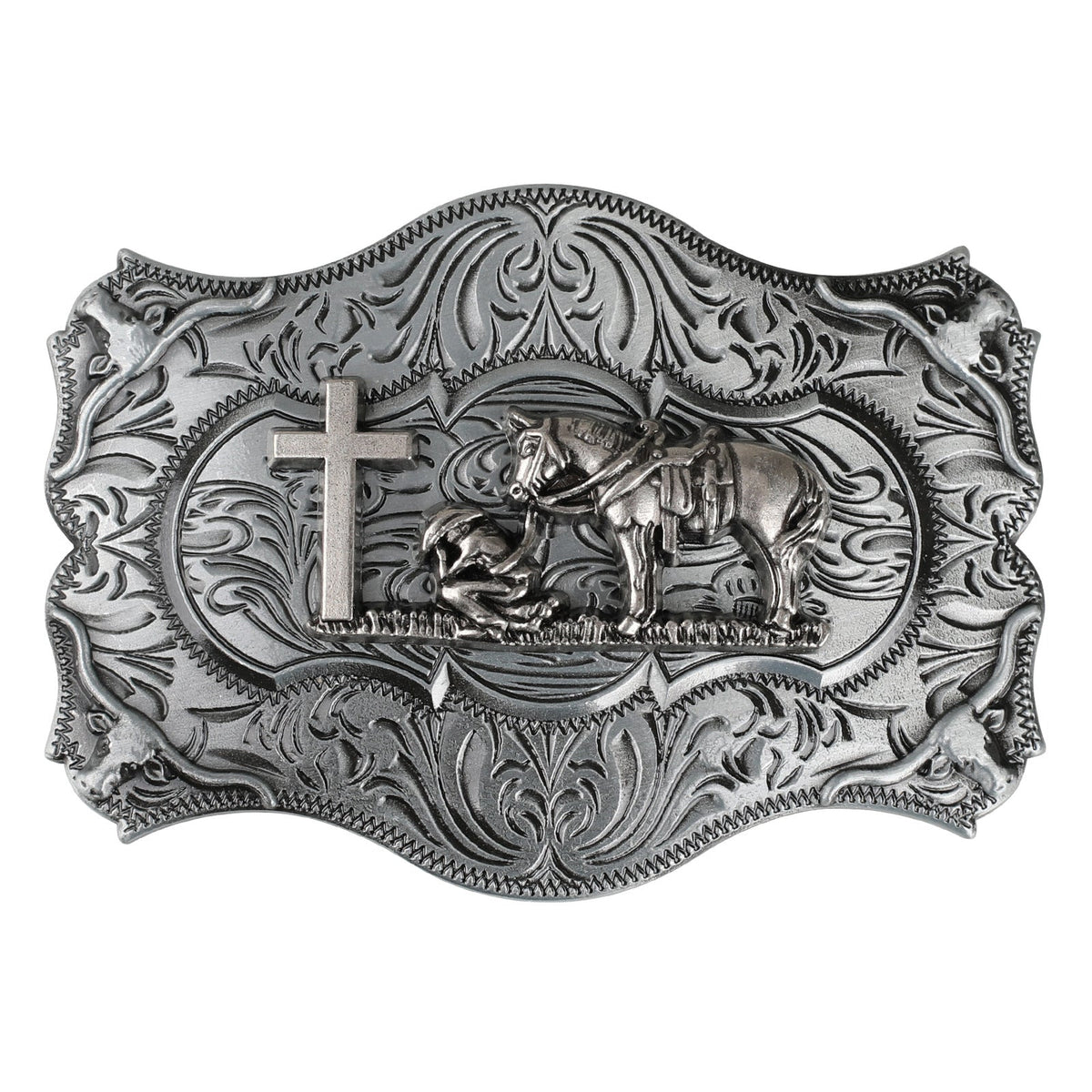 Antique Silver Western Belt Buckle for Cowboy Cowgirl - CowderryBelt BucklesCowboy Praying