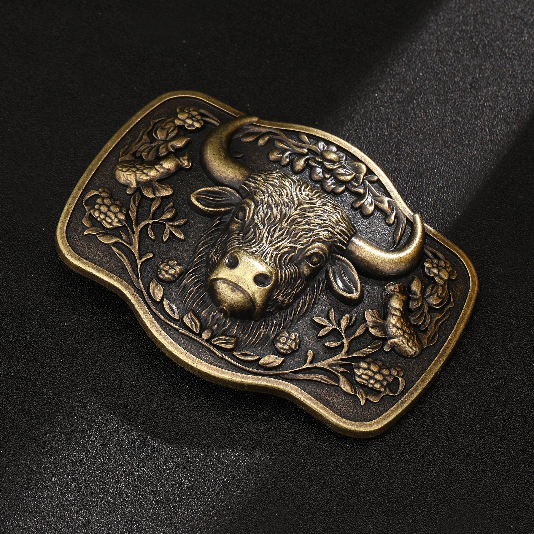 Antique Texas Longhorn Bull Western Cowboy Belt Buckle - CowderryBelt BucklesAntique Gold