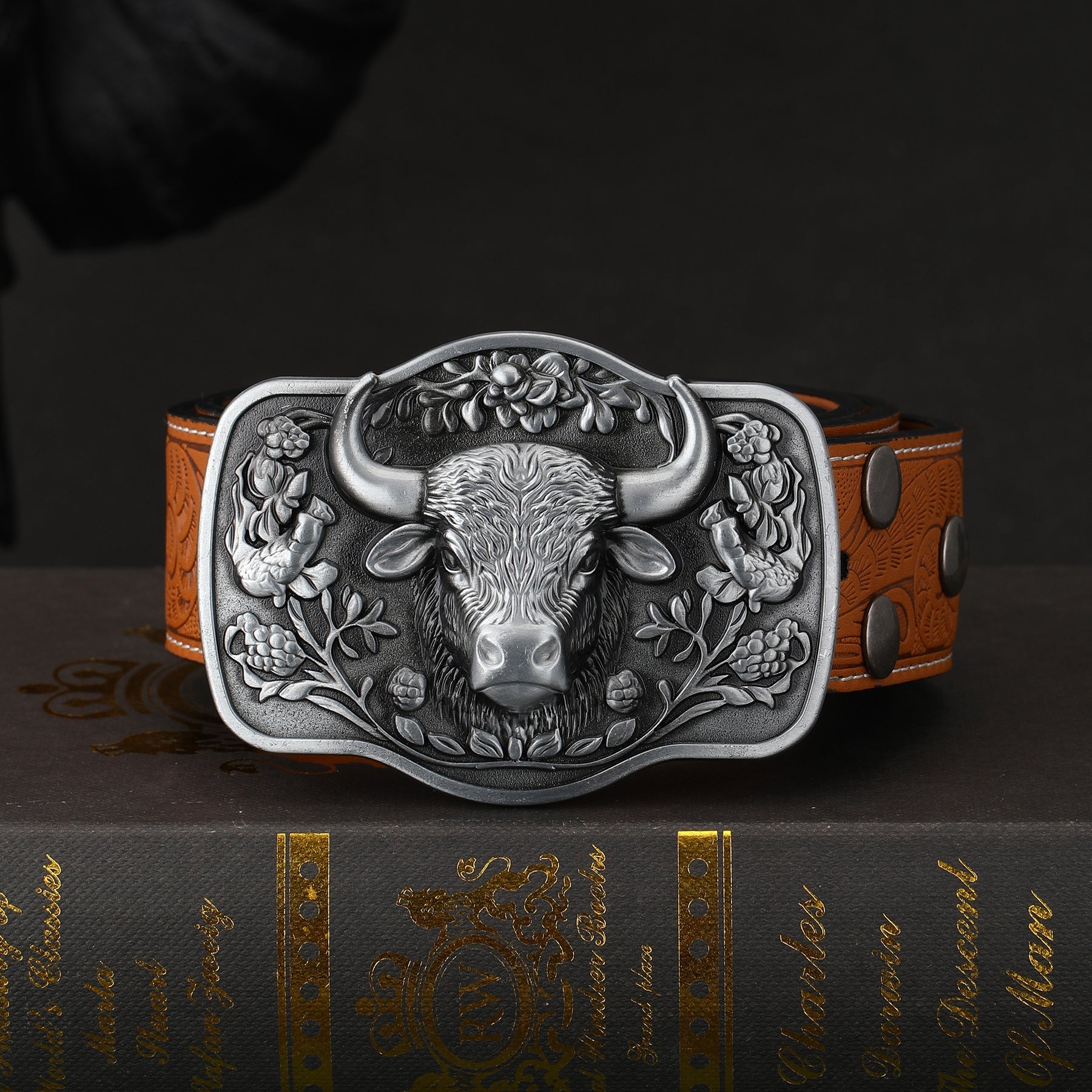 Antique Texas Longhorn Bull Western Cowboy Belt Buckle - CowderryBelt BucklesAntique Silver