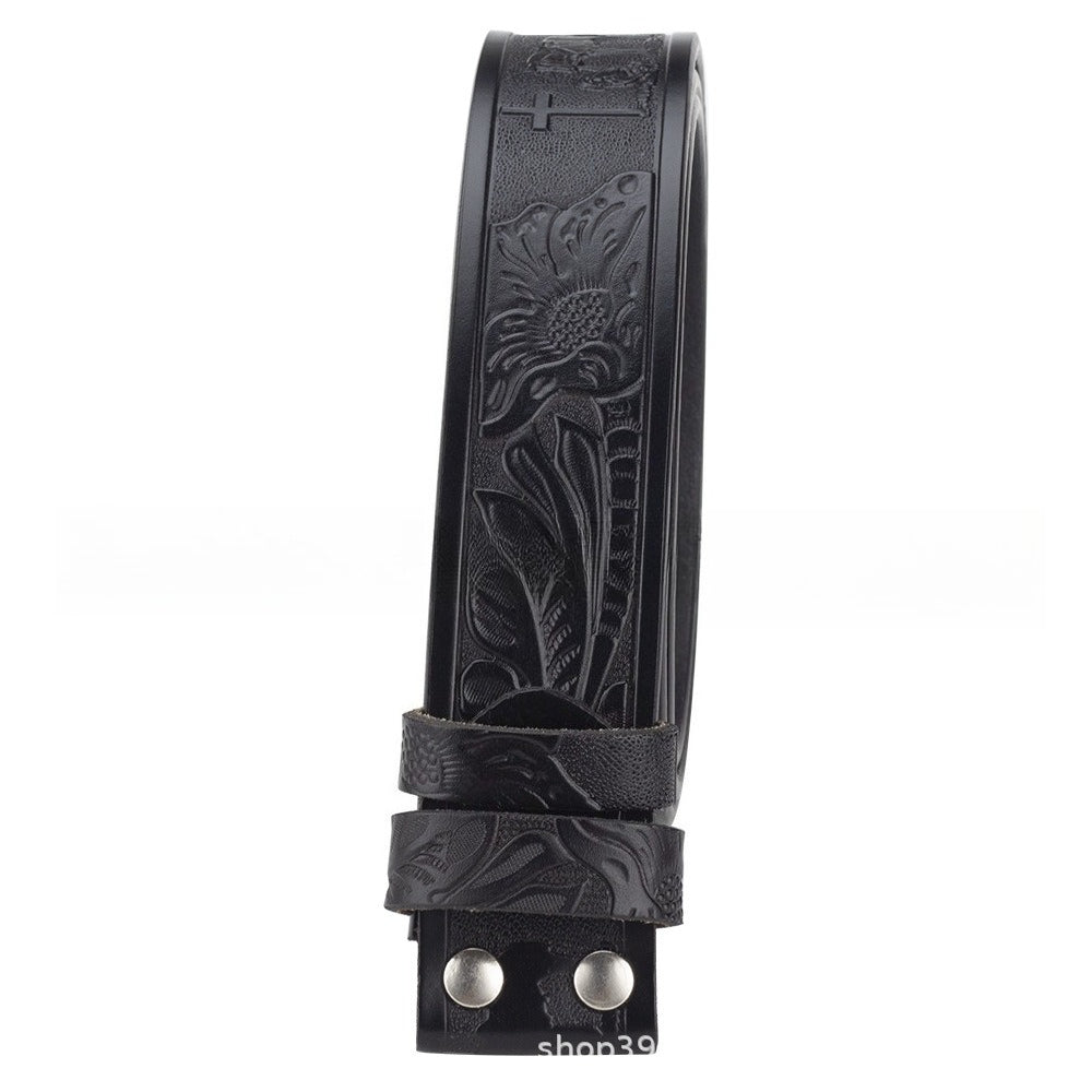 Christian Western Leather Belt with Cross and Praying Cowboy Without Buckle