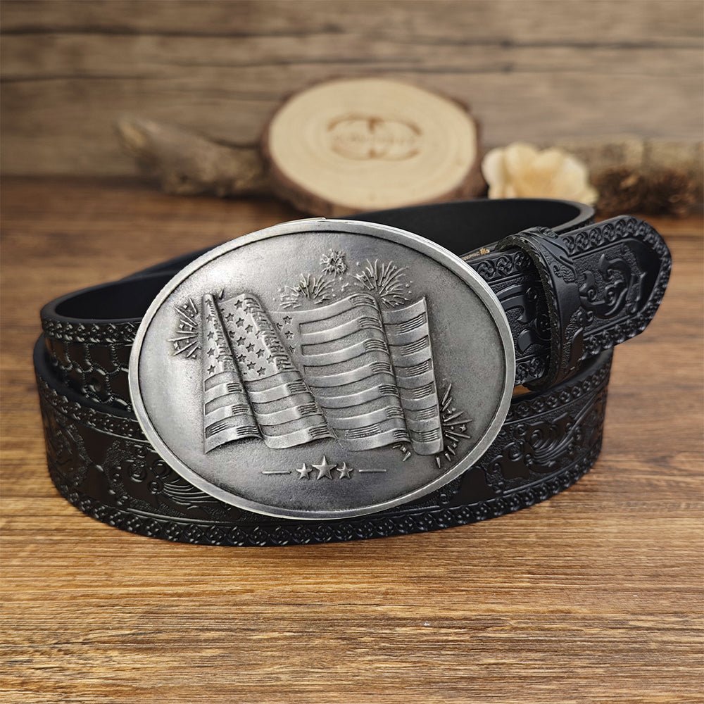 Black Leather belt with Beer Can Holder Buckle - CowderryBeltsFlag