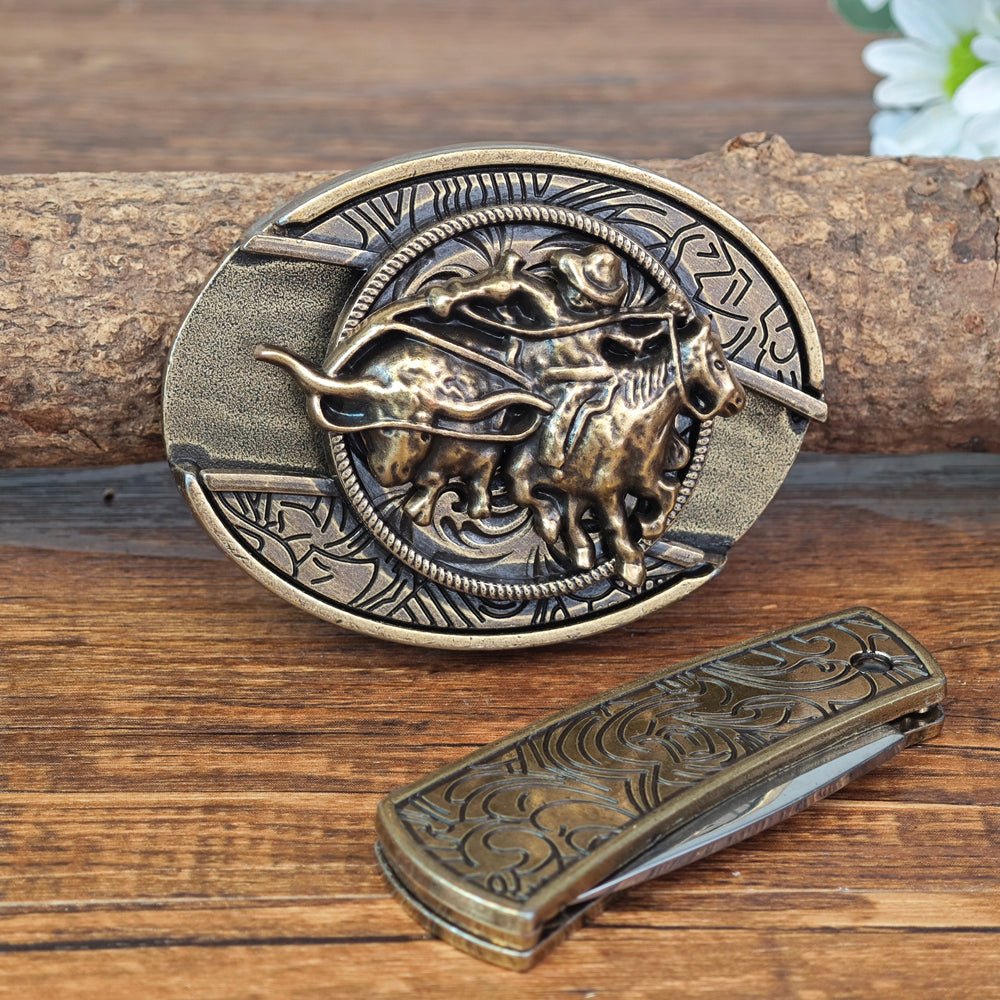 Black Leather Western Country Belt Oval Bronze Buckle Rodeo Cowboy - CowderryBeltsTeam Roper