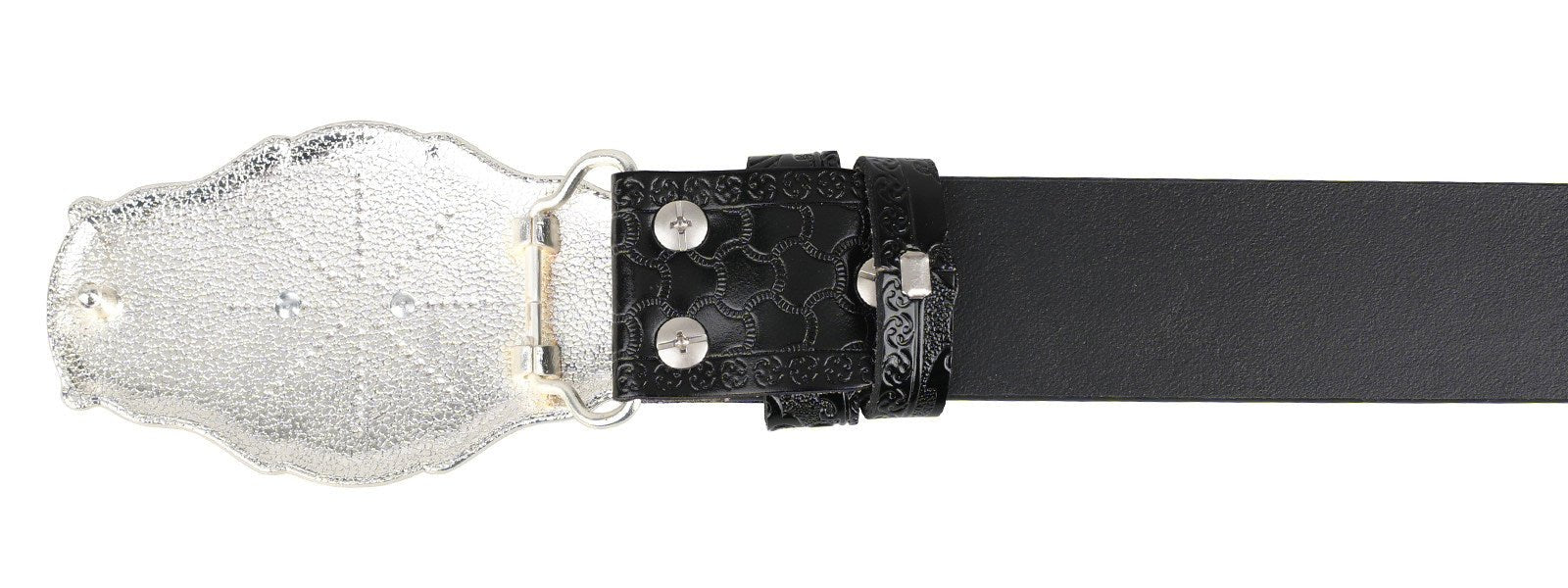 Black Western Leather Belt Gold Silver Rodeo Buckle Cowboy - CowderryBeltsHorse Head