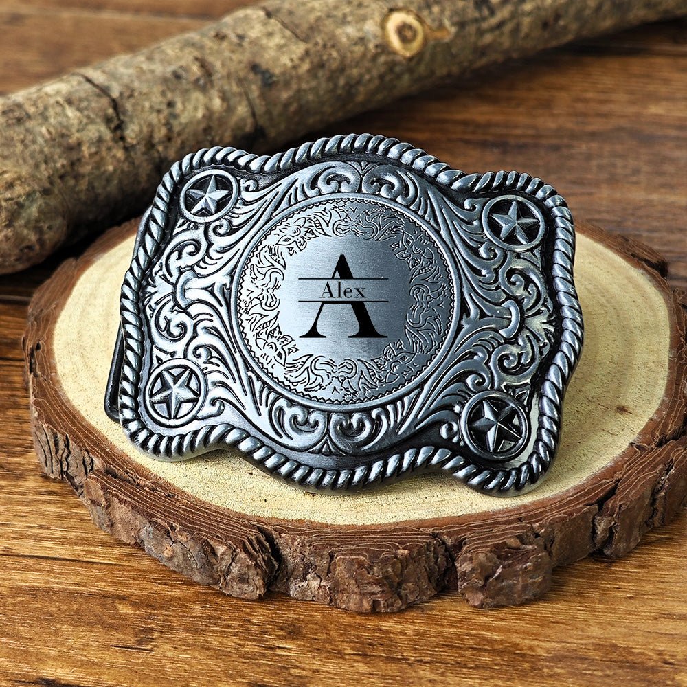 Custom Western Belt Buckle with Name and Initial - CowderryBelt Buckles