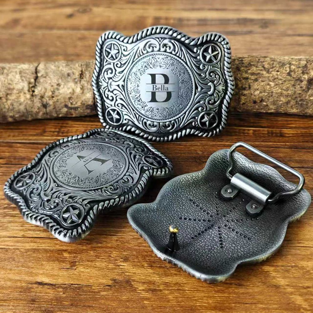 Custom Western Belt Buckle with Name and Initial - CowderryBelt Buckles