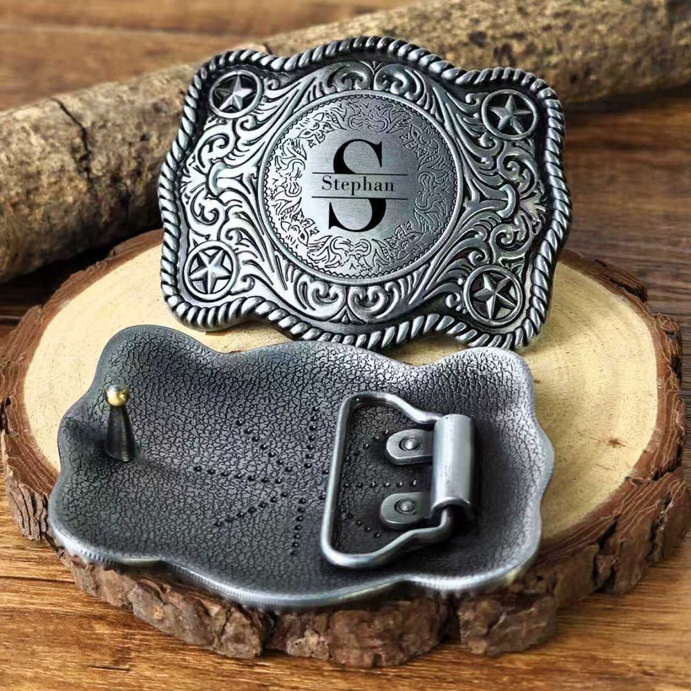 Custom Western Belt Buckle with Name and Initial - CowderryBelt Buckles
