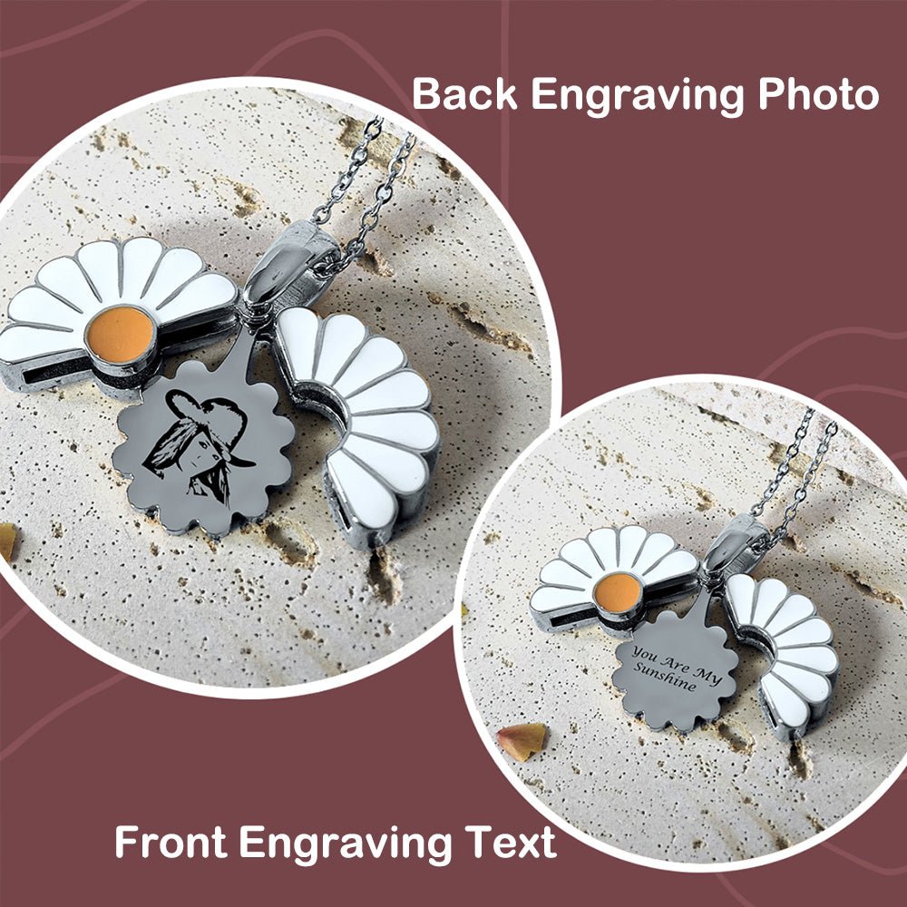 Daisy Necklace with Custom Engraving Secret Message Photo - CowderryNecklacesGold