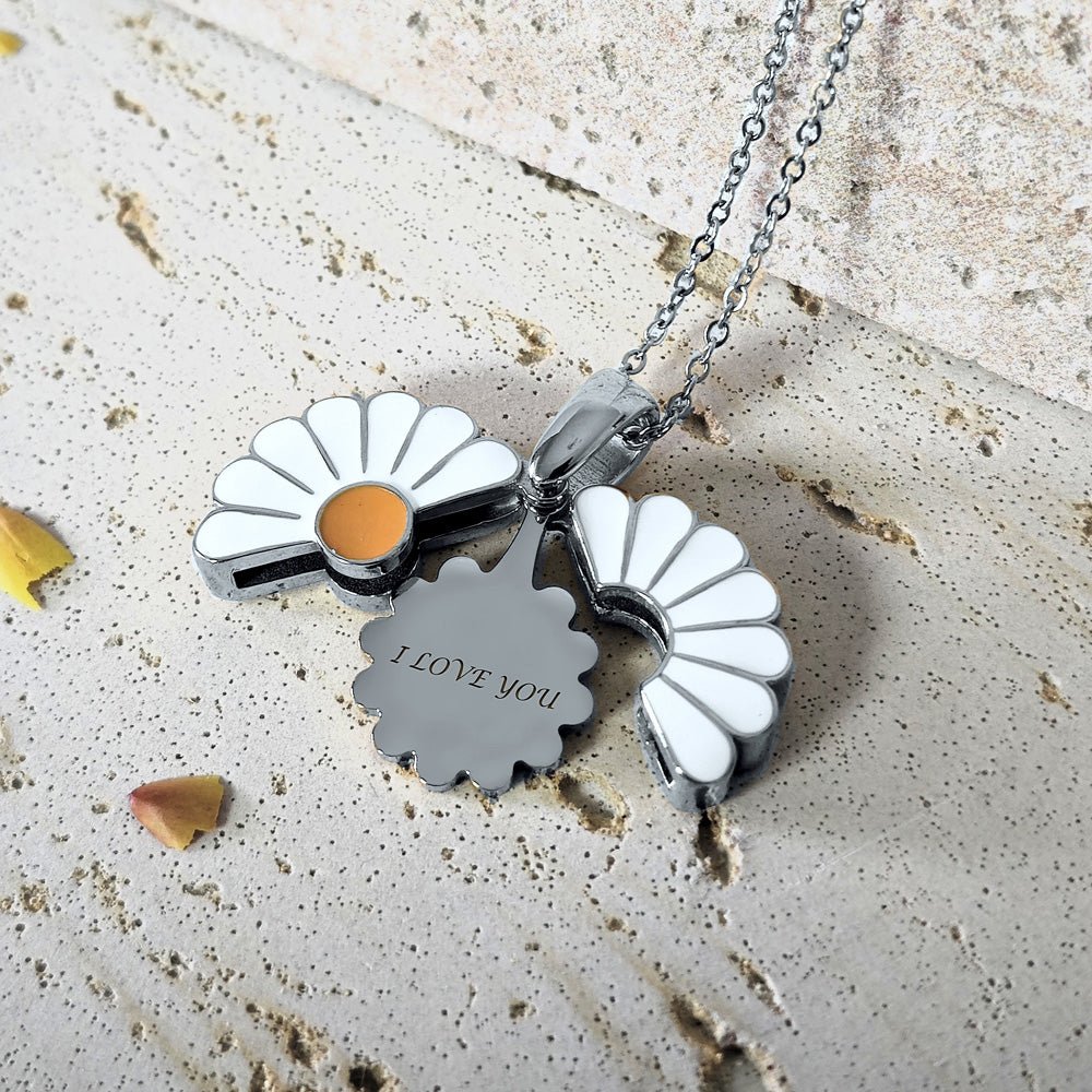 Daisy Necklace with Custom Engraving Secret Message Photo - CowderryNecklacesGold