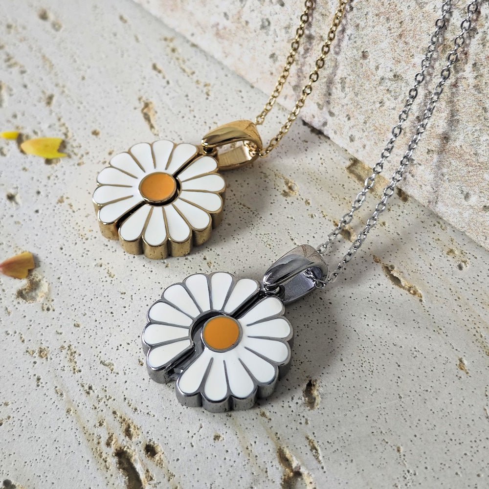 Daisy Necklace with Custom Engraving Secret Message Photo - CowderryNecklacesGold