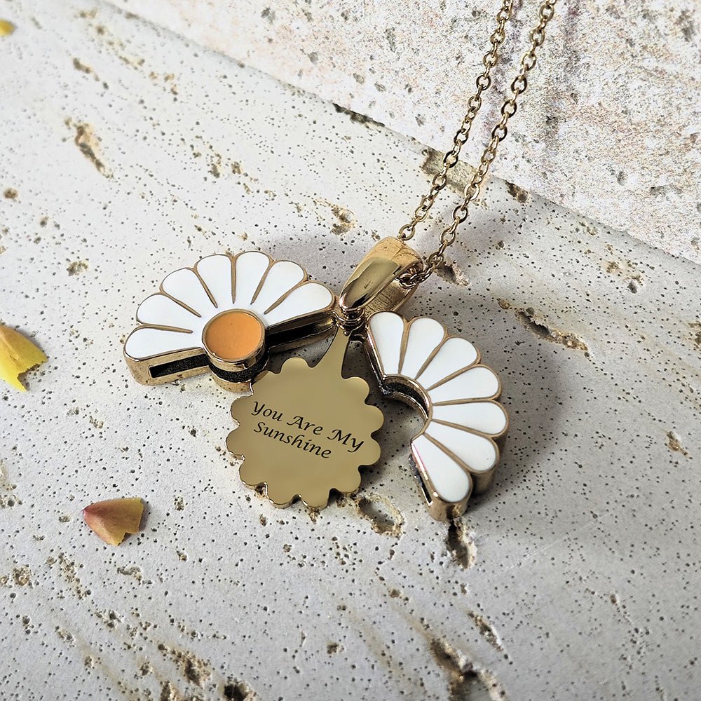 Daisy Necklace with Custom Engraving Secret Message Photo - CowderryNecklacesGold
