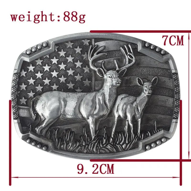 Embossed Country Leather Western Belt with Double Deer Buckle