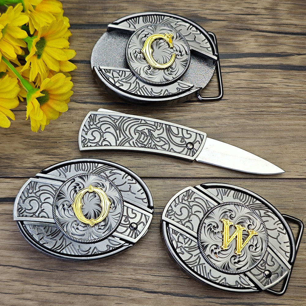 Embossed Country Utility Black Belt with Initial Buckle