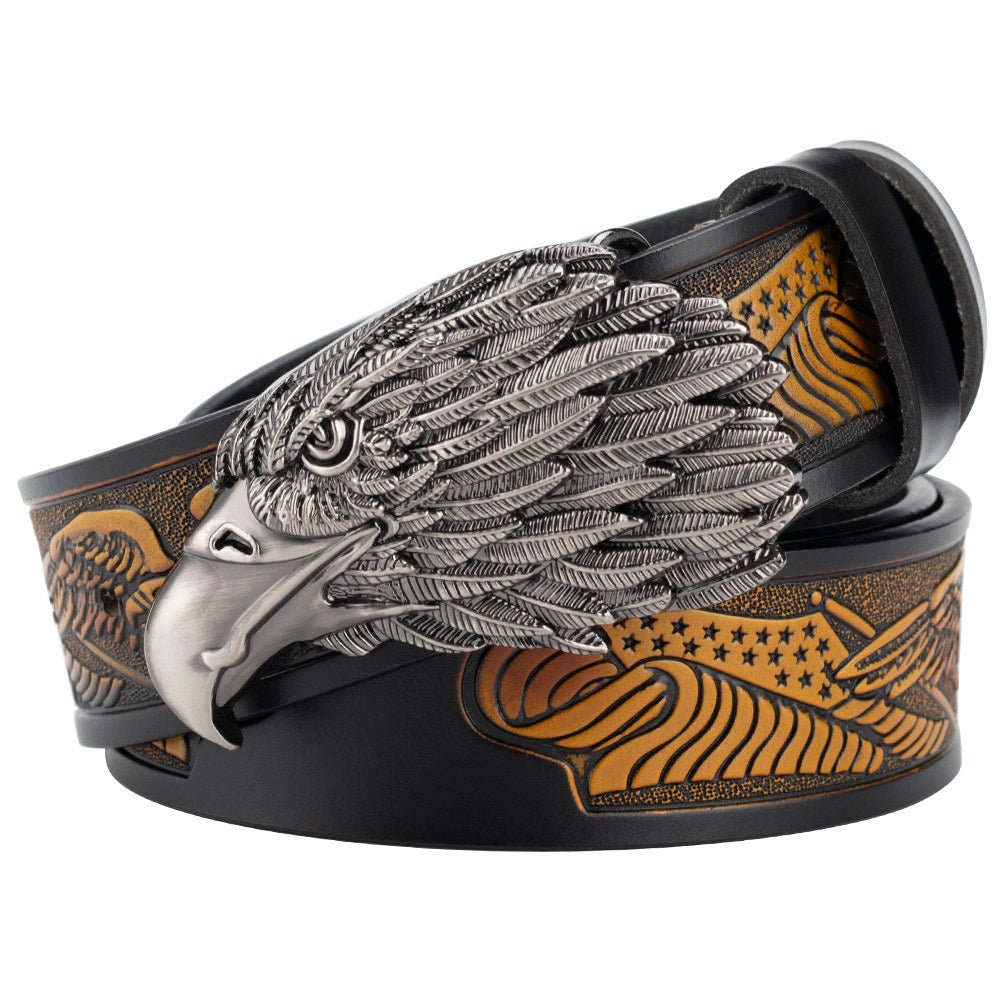 Eagle American Patriot Embossed Leather Western Cowboy Belt - CowderryBeltsAntique Silver