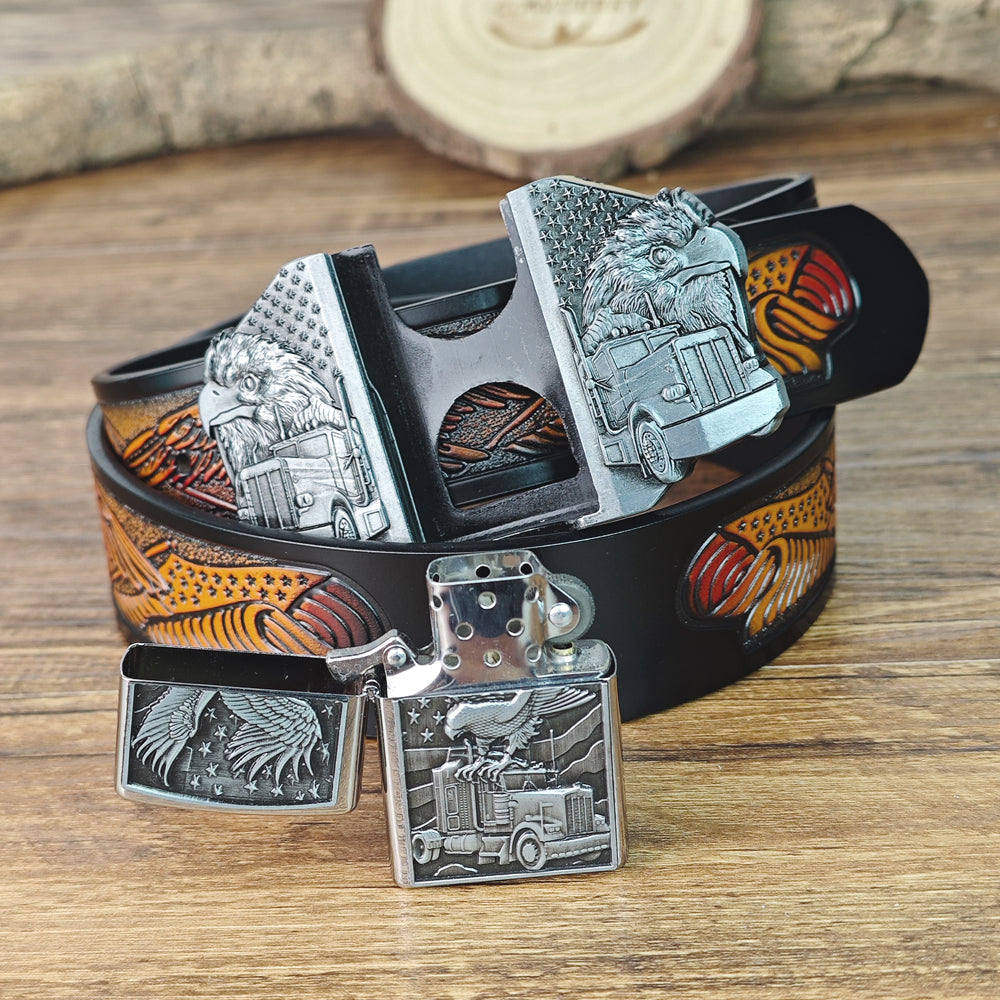 American Eagle Patriotic Leather Belt Hidden Lighter