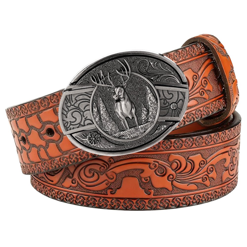 Embossed Brown Leather Western Utility Belt - CowderryBeltsElk