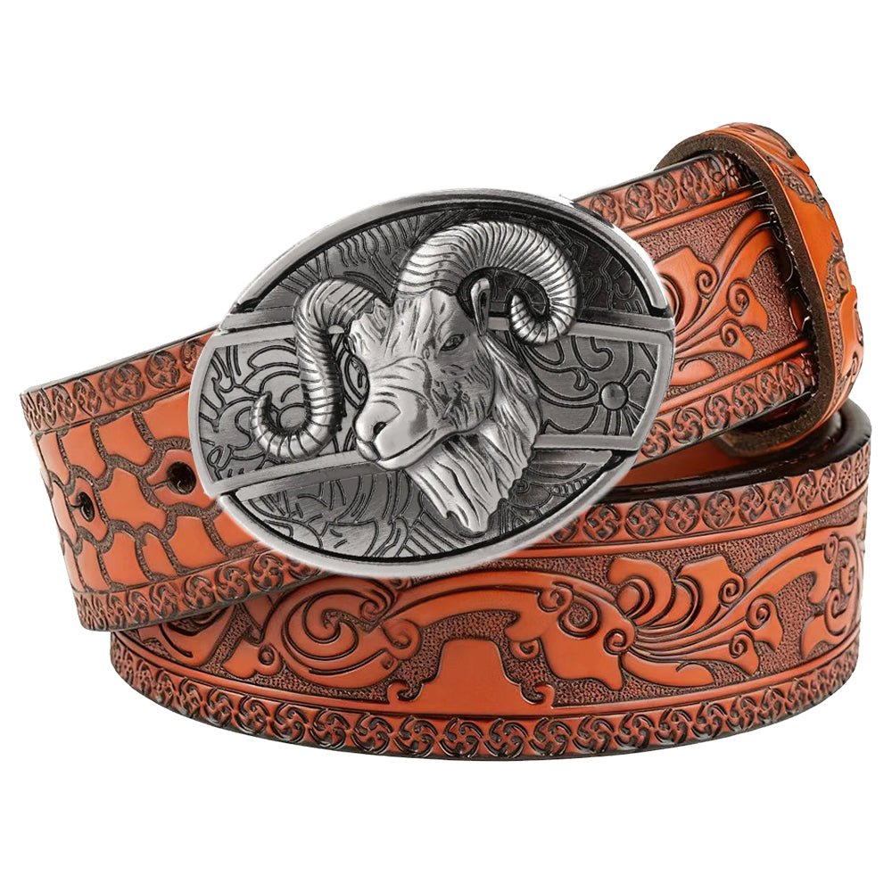 Embossed Brown Leather Western Utility Belt - CowderryBeltsRam
