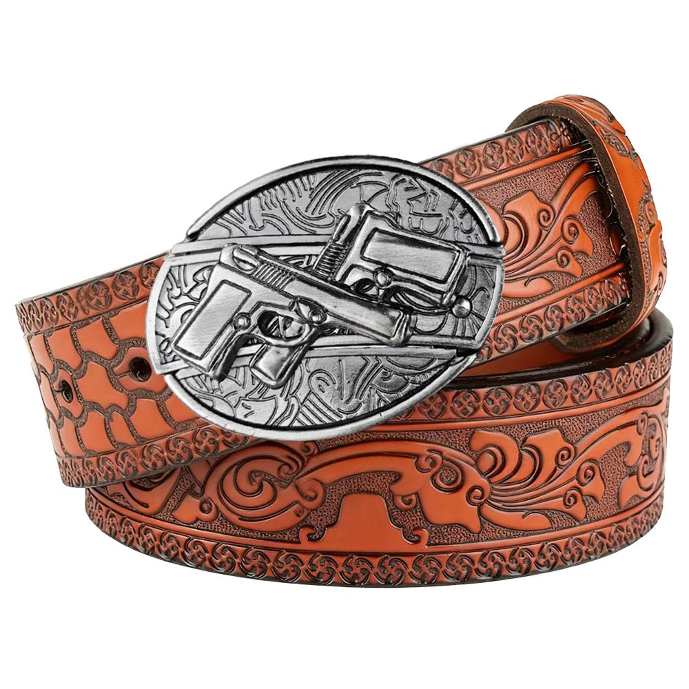 Embossed Brown Leather Western Utility Belt - CowderryBeltsTool shape