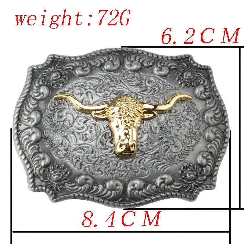 Embossed Country Leather Belt with Floral Longhorn Bull Buckle - CowderryBlack