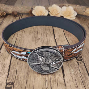 Feather Embossed Belt With Cool Oval Buckle - Cowderry2nd Amendment