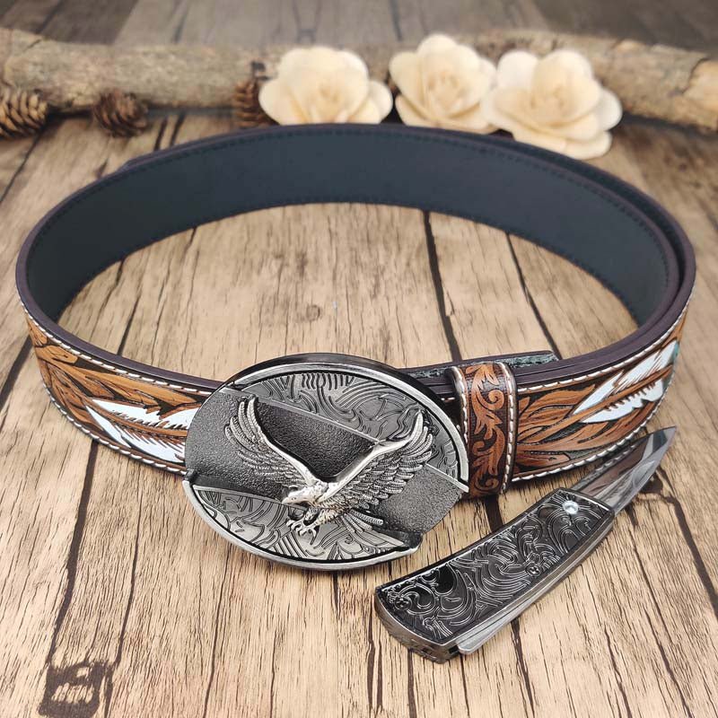 Feather Embossed Belt With Cool Oval Buckle - CowderryHorse