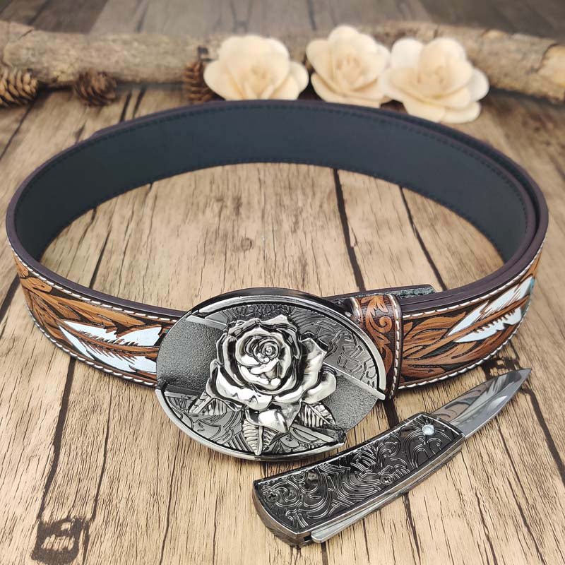 Feather Embossed Belt With Cool Oval Buckle - CowderryRose