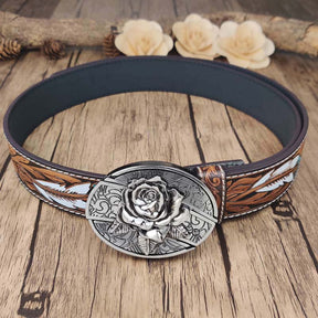 Feather Embossed Belt With Cool Oval Buckle - CowderryRose