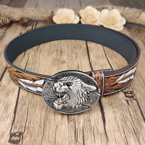 Feather Embossed Belt With Cool Oval Buckle - CowderryTiger