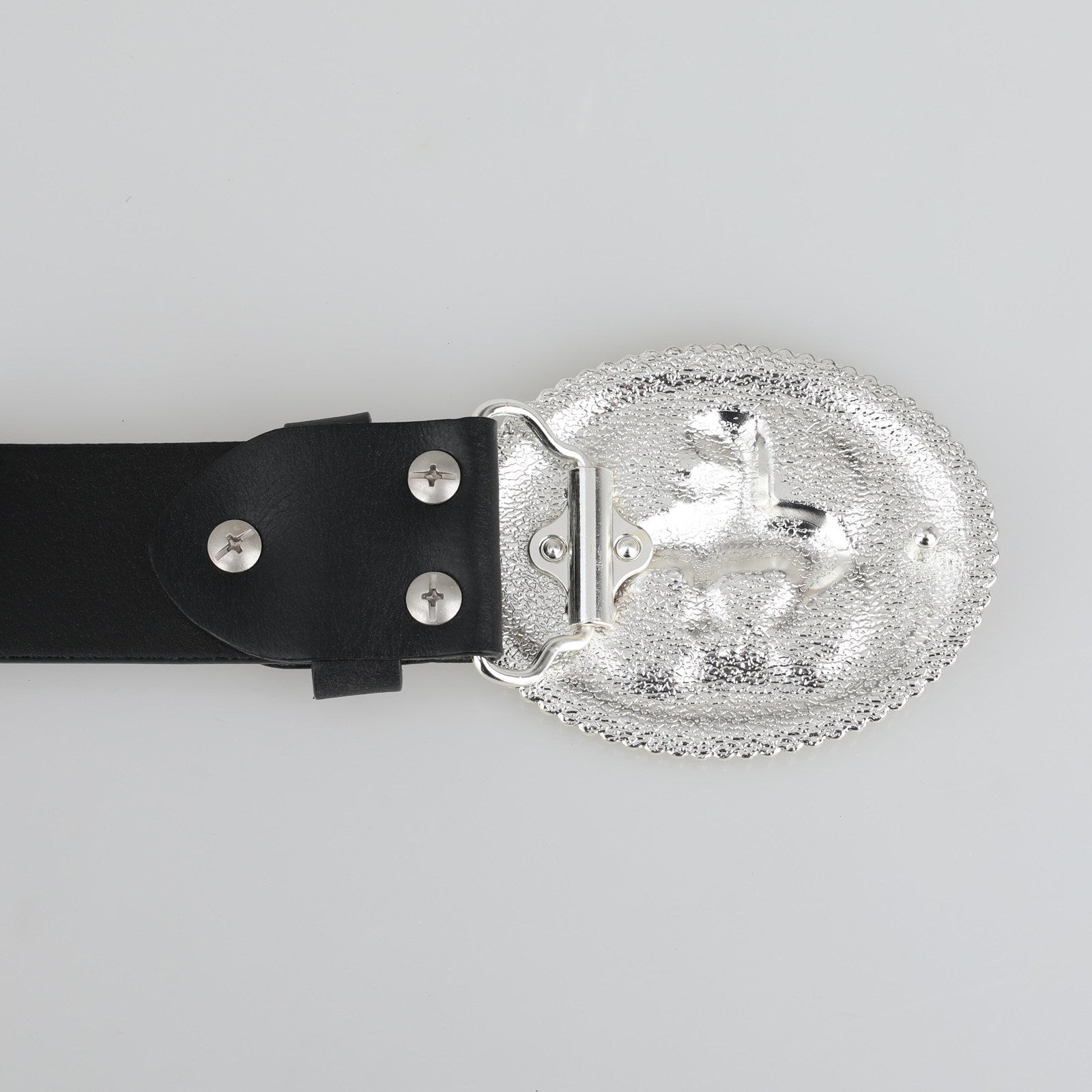 Genuine Leather Belt Gold Silver End of the Trail Bronc Rider Oval Buckle Cowboy - CowderryBeltsBrown
