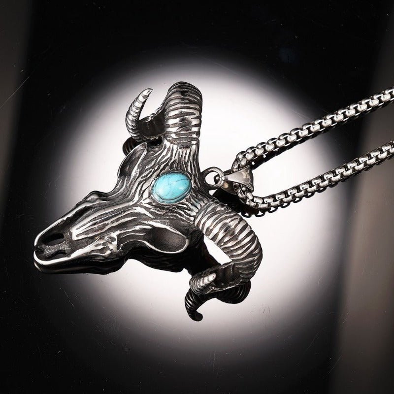 Goat Pendant Necklace with Turquoise - Cowderry