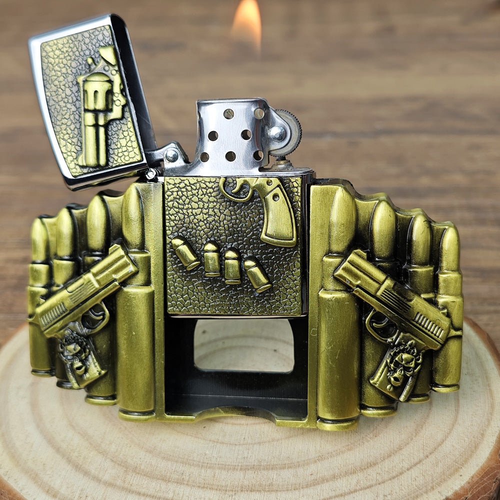 Gun Shape Lighter Holder Belt Buckle - CowderryBelt BucklesBrown