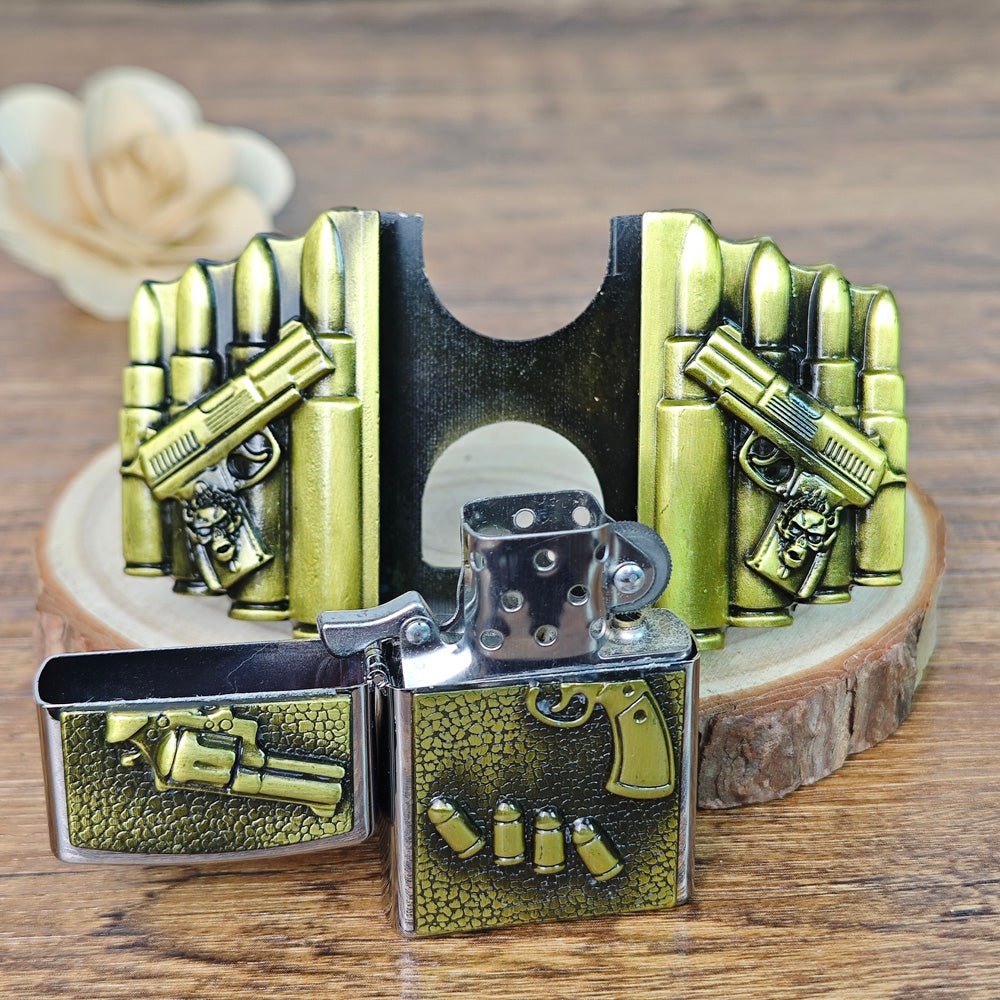 Gun Shape Lighter Holder Belt Buckle - CowderryBelt BucklesBrown