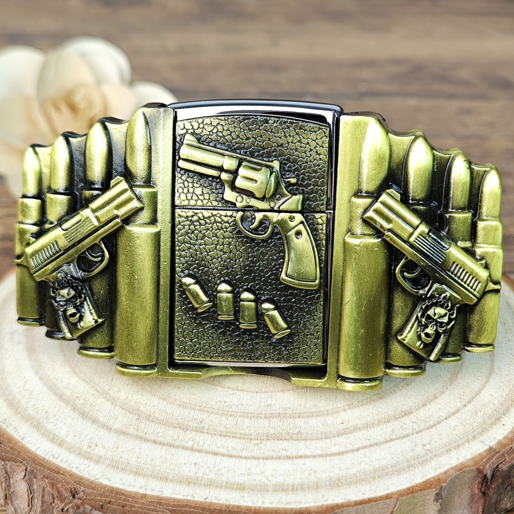 Gun Shape Lighter Holder Belt Buckle - CowderryBelt BucklesBrown